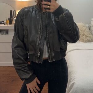 Zara Faux Leather Cropped Bomber Jacket